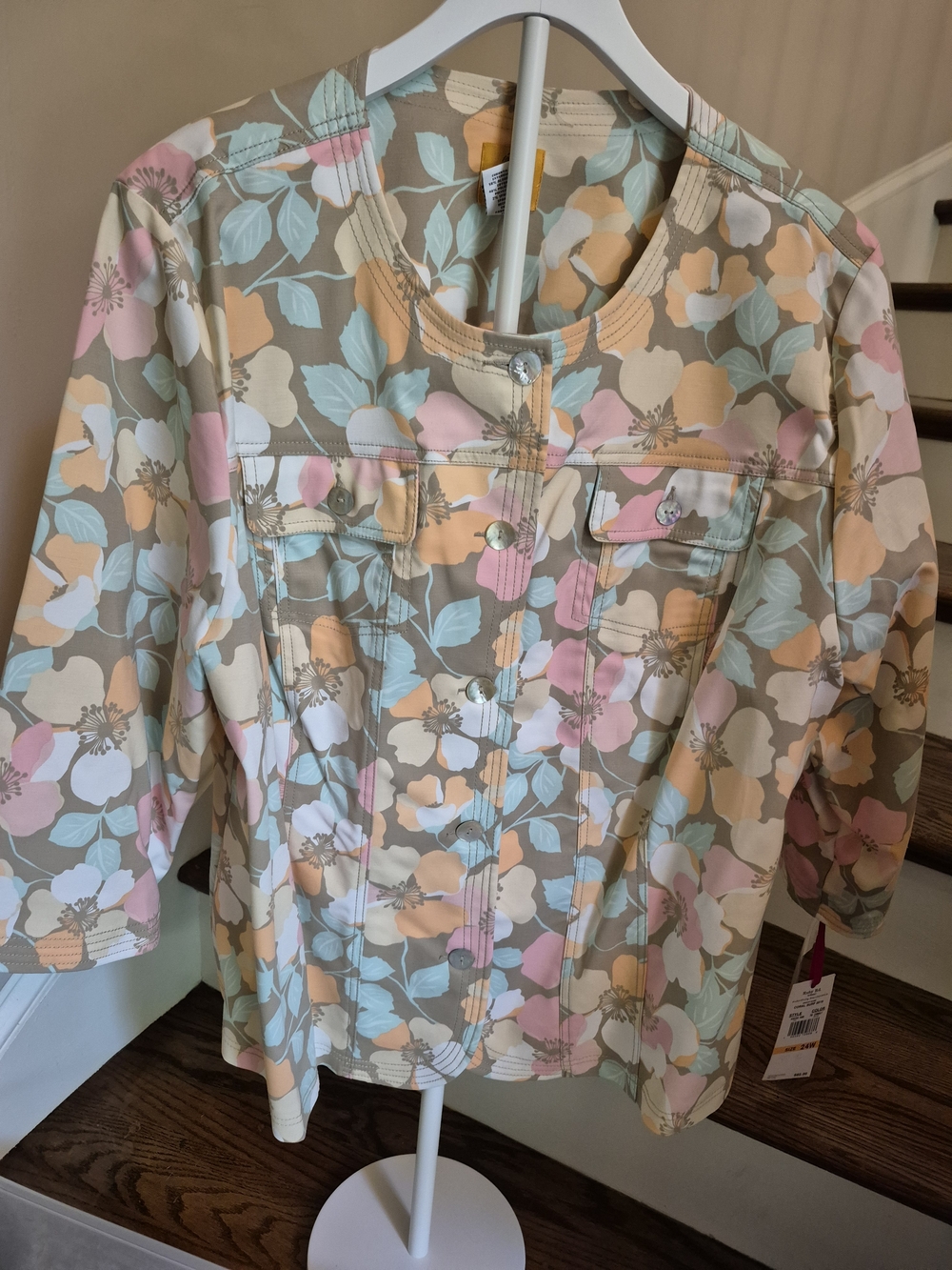 Ruby Rd. Pastel Floral Button-Front Jacket in Beige, Pink & Mint